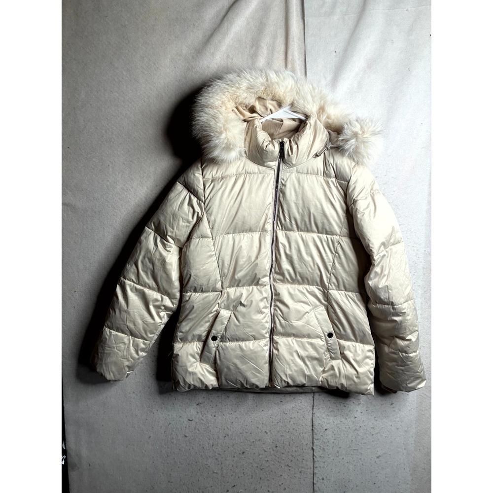 Canada Altitude 5959 Puffer Jacket Womens Large Cream Down Blend Faux Fur Hooded